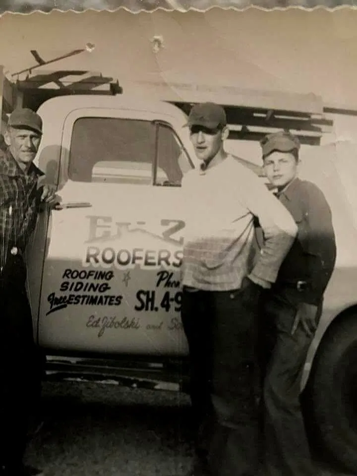 Ed Zibolski Sr. and the original EZ Roofers truck, circa 1950s