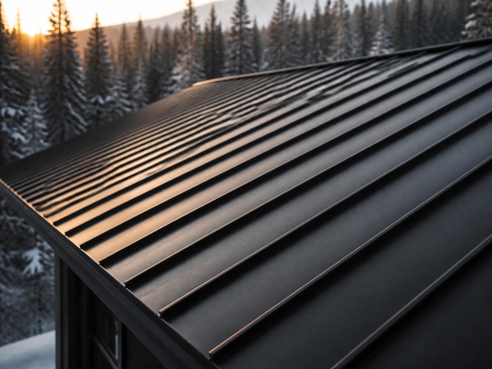 Dark charcoal standing seam metal roof with concealed fasteners on a northern Wisconsin lake home